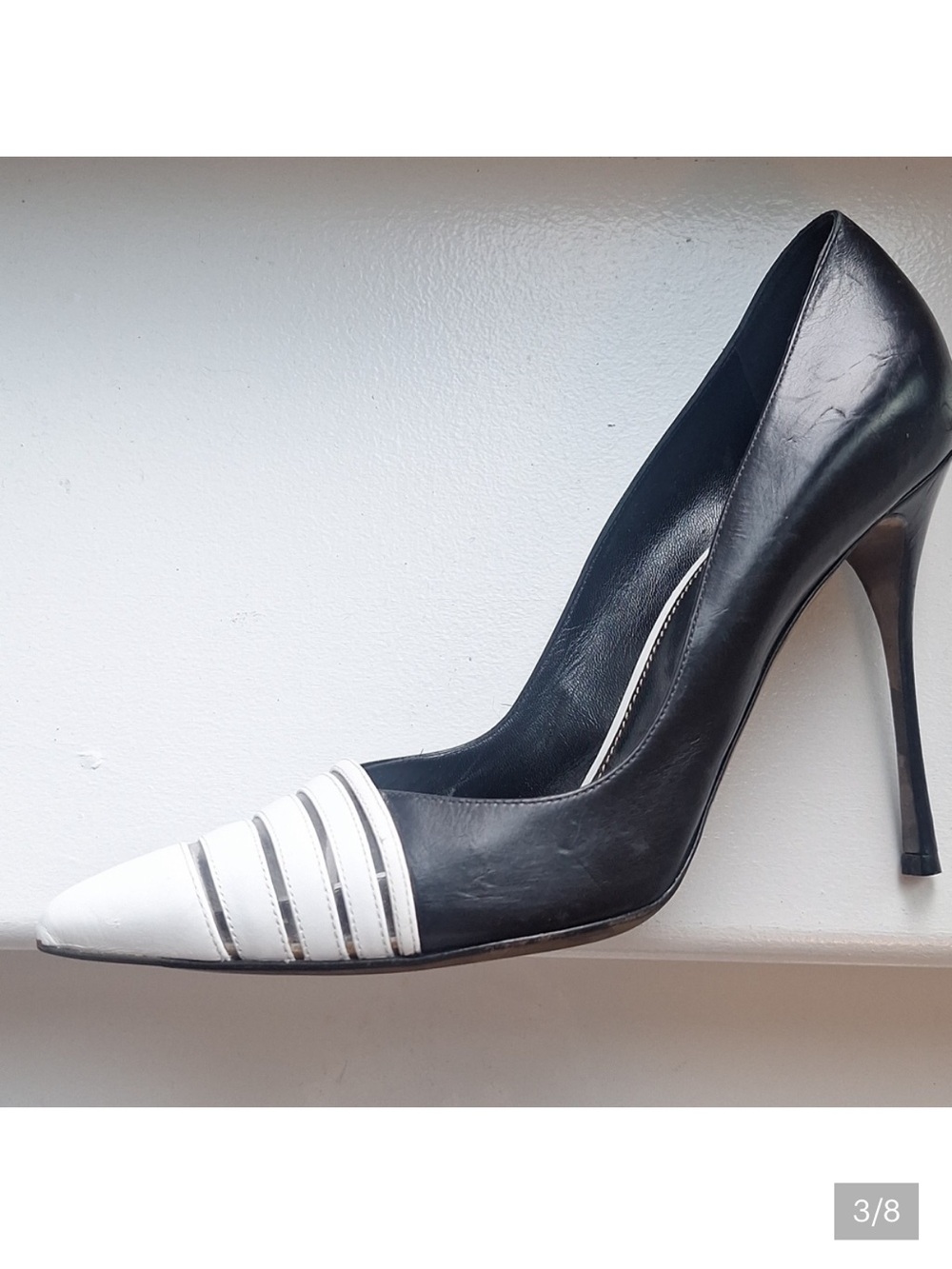 Sergio Rossi Black and White Striped Pointed Stiletto Pumps